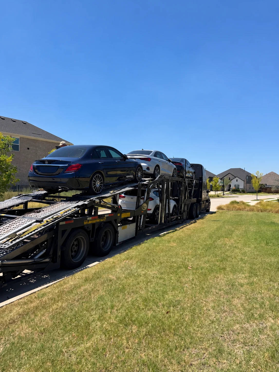 Vehicles loaded on a car transporter