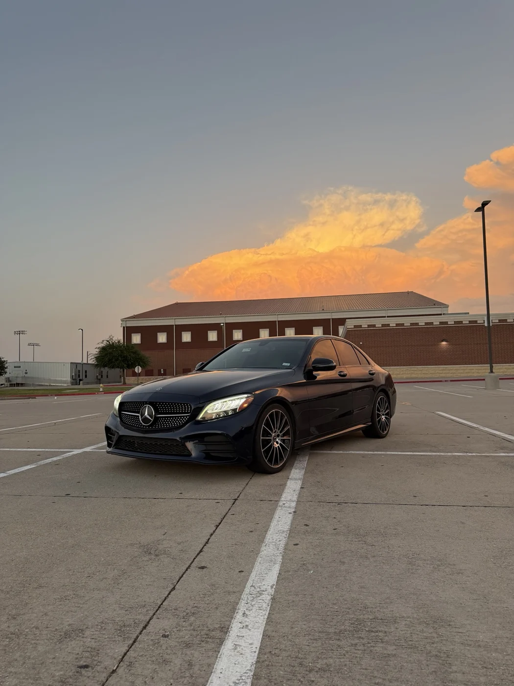 Mercedes C300 photographed at sunset